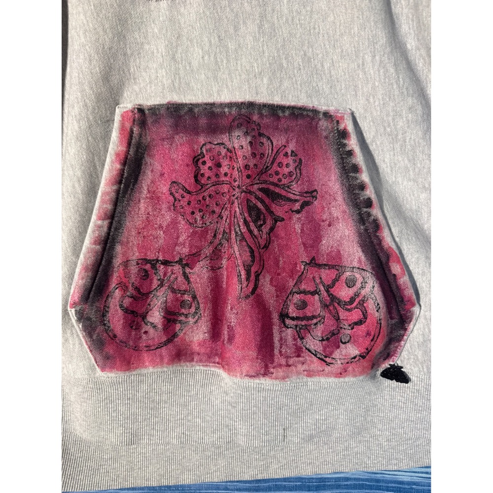 Upcycled Pink Moth Hoodie Grey XL One of One Reworked - Picture 3 of 7